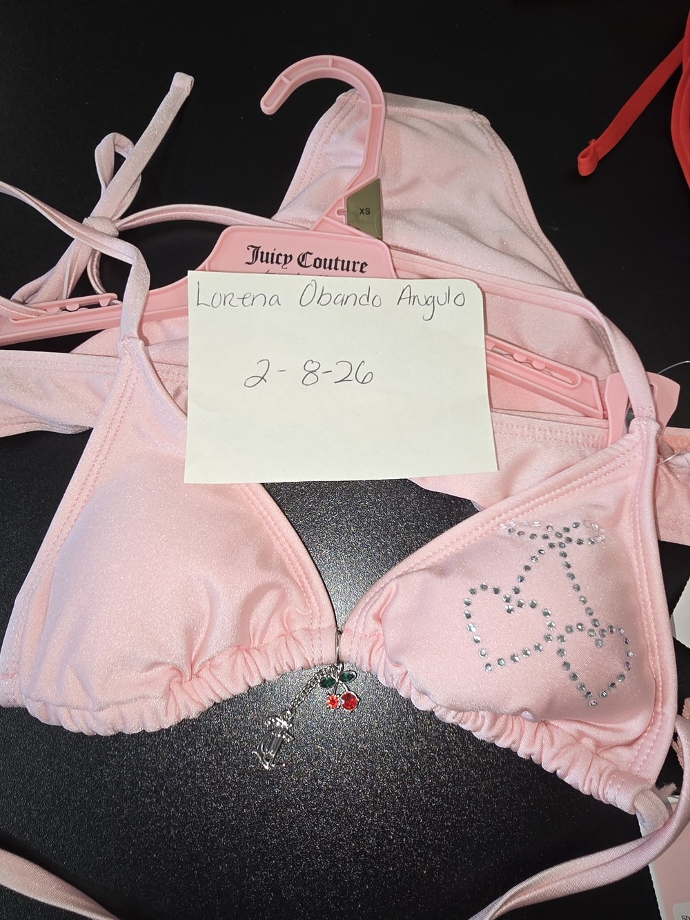 Juicy Couture Blush Pink Triangle Bikini with Rhinestone Cherry - Picture 3 of 3